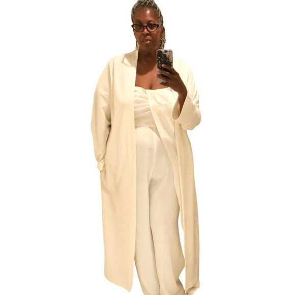 Eloquii Pants - Eloquii White Strapless Drape Front Wide Leg Jumpsuit w/Belt, Straps Size 20 EUC